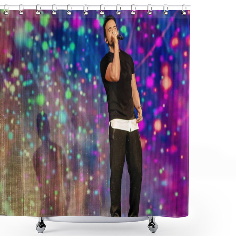 Personality  Orlando, Florida. March 13, 2020. Luis Fonsi Singing In Mardi Gras Concert At Universal Studios 26 Shower Curtains