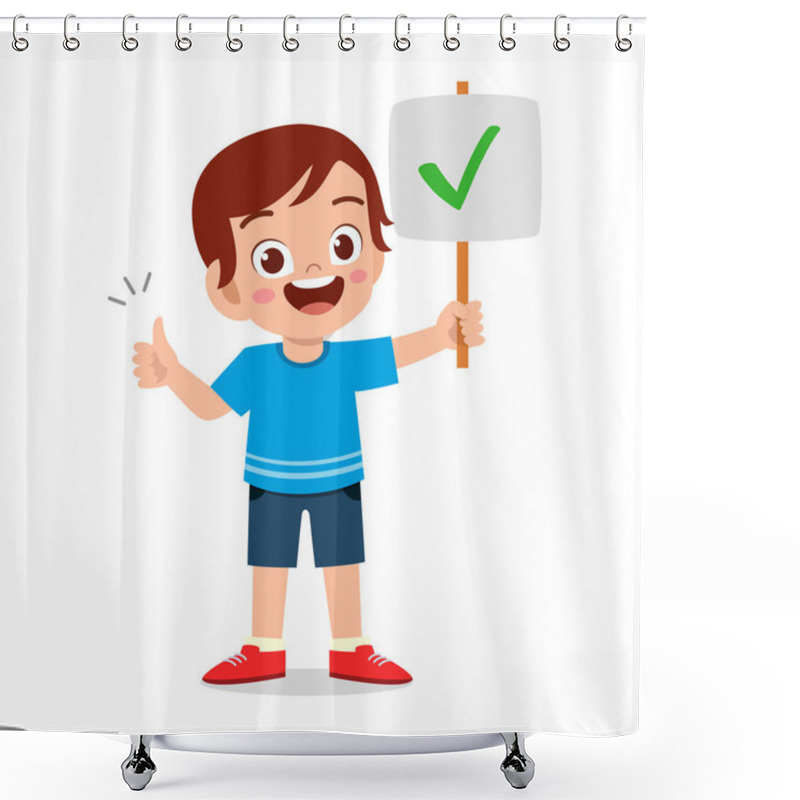 Personality  Happy Cute Kid Boy Carry Correct Sign Shower Curtains