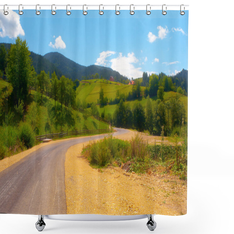 Personality  Beautiful Summer Landscape Showing Road Through Mountain Tara In Serbia Shower Curtains