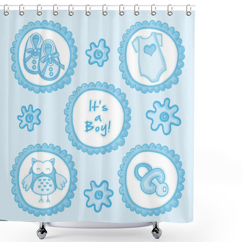 Personality  Blue Illustration For A Baby Boy Announcement Shower Curtains