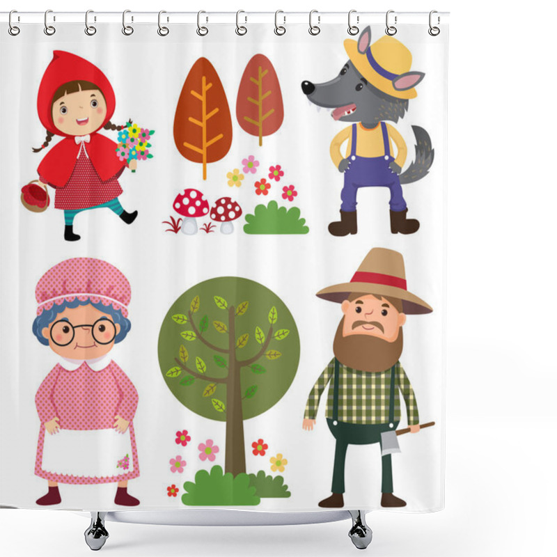 Personality  Set Of Characters From Little Red Riding Hood Fairy Tale Shower Curtains