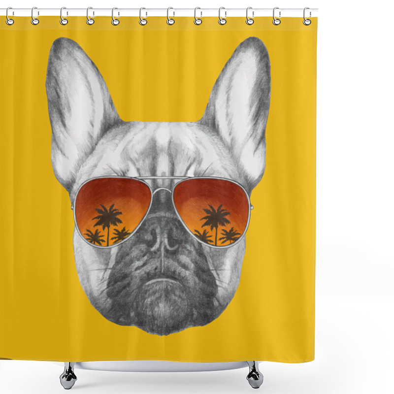 Personality  French Bulldog With Mirror Sunglasses Shower Curtains