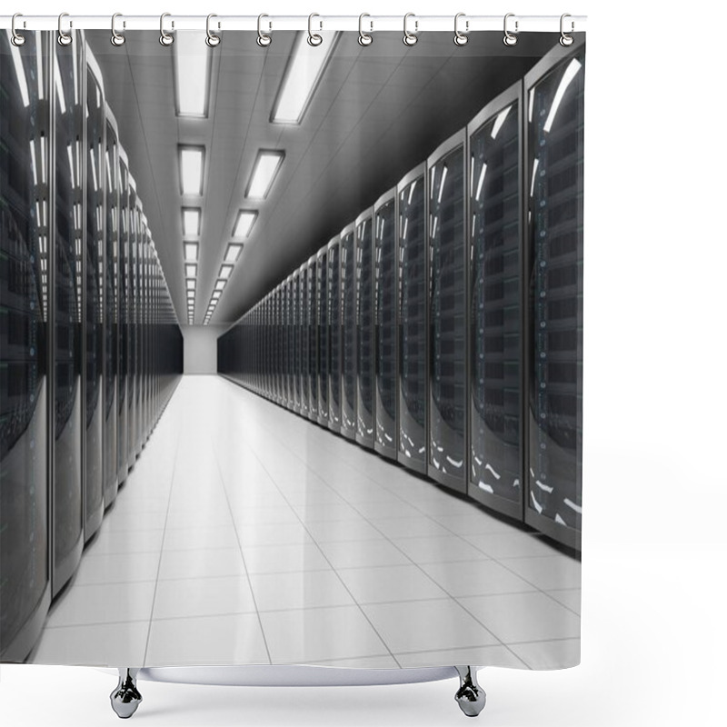 Personality  Modern Data Center With Server Racks Technology Background. Shower Curtains