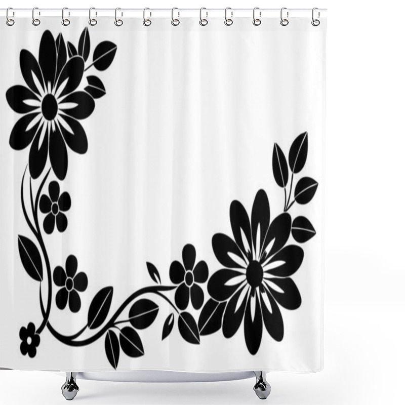 Personality  A Black And White Picture Of A Floral Design With Flowers And Leaves Shower Curtains