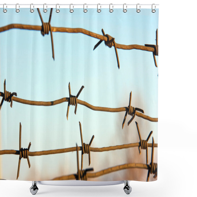 Personality  Barbed Wires Against Blue Sky. Shower Curtains