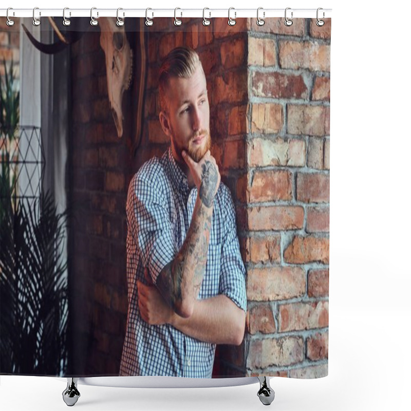 Personality  Bearded Male With Tattoos On His Arms Shower Curtains