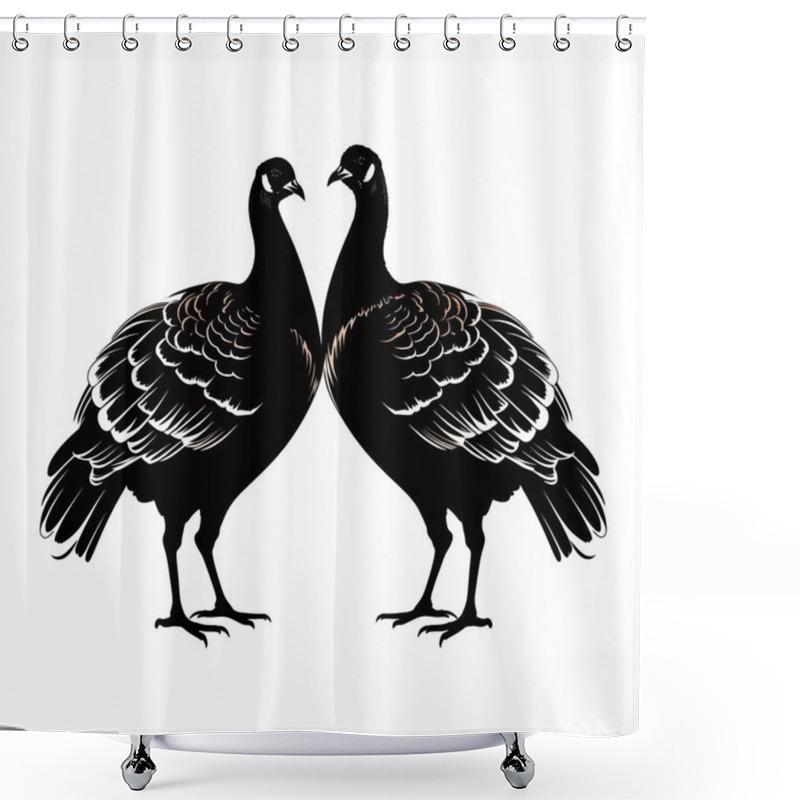 Personality  Two Elegant Black And White Stylized Birds With Intricate Feather Details. Shower Curtains