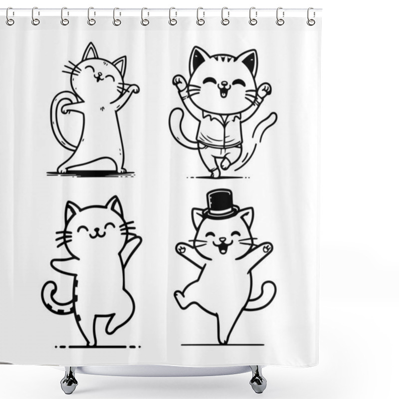 Personality  Set Of Cute Cat Hand Drawn Vector Shower Curtains