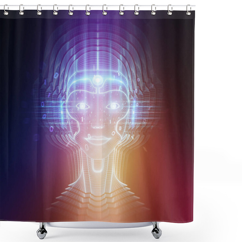 Personality  Robot Cyborg Head Artificial Intelligence Learning 3D Rendering Shower Curtains