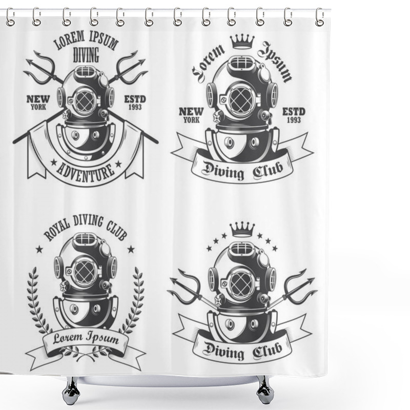 Personality  Set Of Diving Labels, Emblems And Designed Elements Shower Curtains