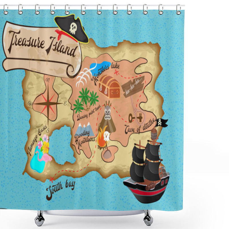 Personality  Map Of Treasure Island For Pirate Quest  Shower Curtains