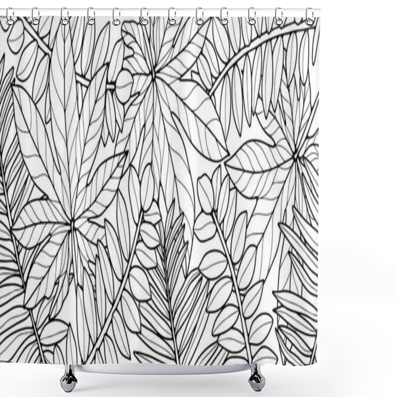 Personality  Black And White Botanical Background With Branches And Leaves. Botanical Background For Decor, Wallpapers, Covers, Cards And Presentations Shower Curtains