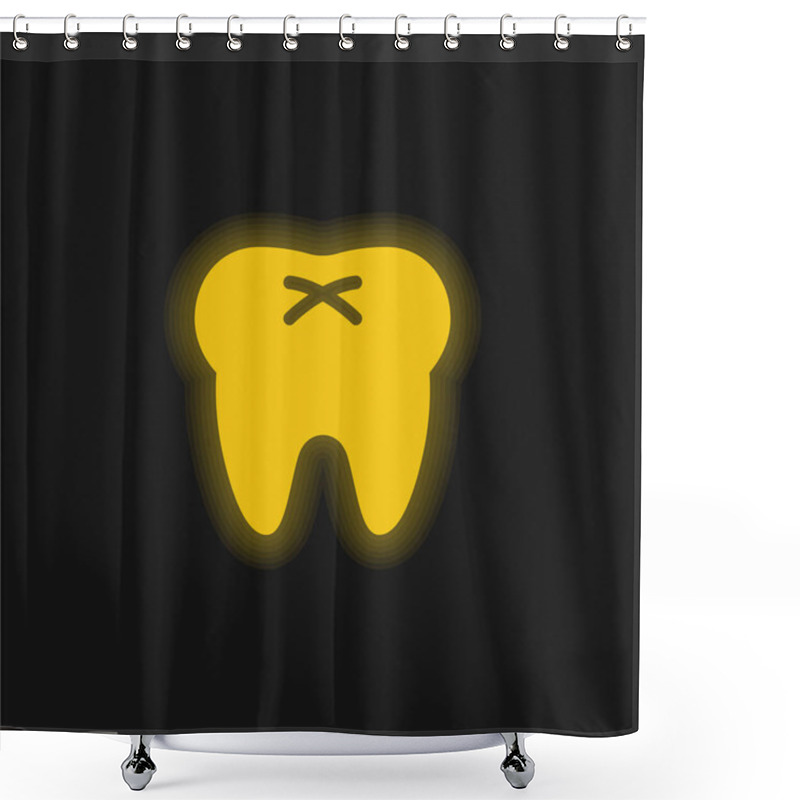 Personality  Big Tooth Yellow Glowing Neon Icon Shower Curtains