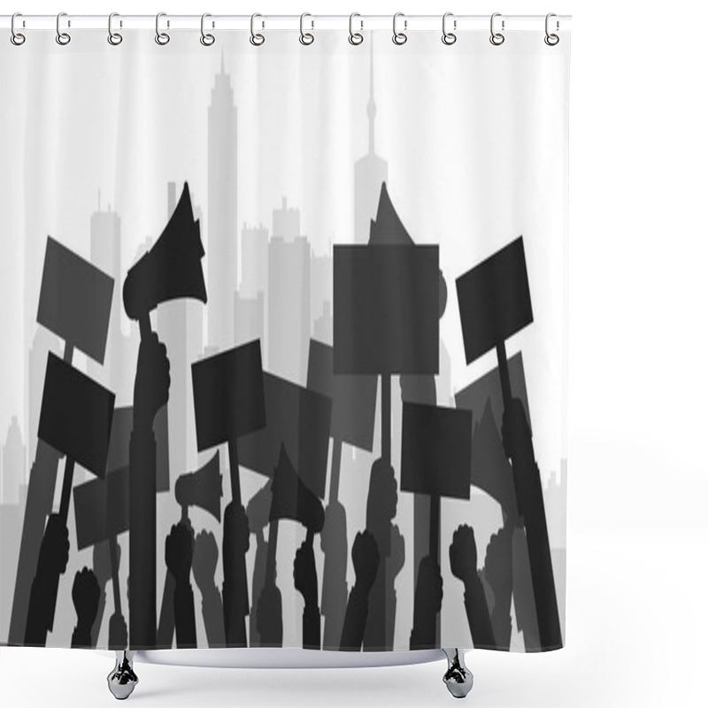 Personality  Concept For Protest, Revolution Or Conflict. Silhouette Crowd Of People Protesters. Flat Vector Illustration. Shower Curtains