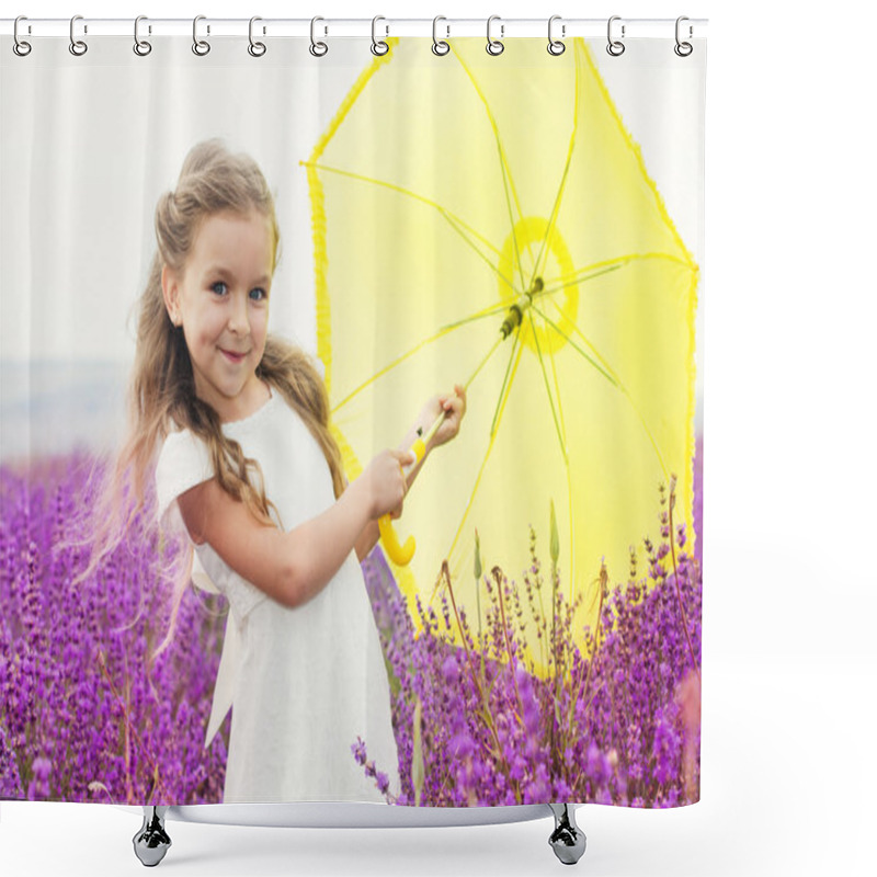 Personality  Little Princess Girl In Lavender Field With Yellow Umbrella Shower Curtains