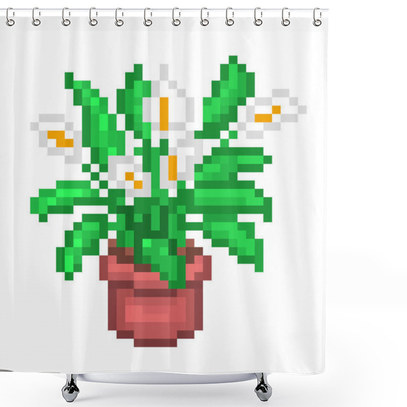 Personality  Blooming Spathiphyllum/peace Lily/spath,pixel Art Illustration Isolated On White Background. Houseplant With White Flowers And Green Leaves In A Pot. Decorative Home Poster. Print For Botanic Lovers. Shower Curtains