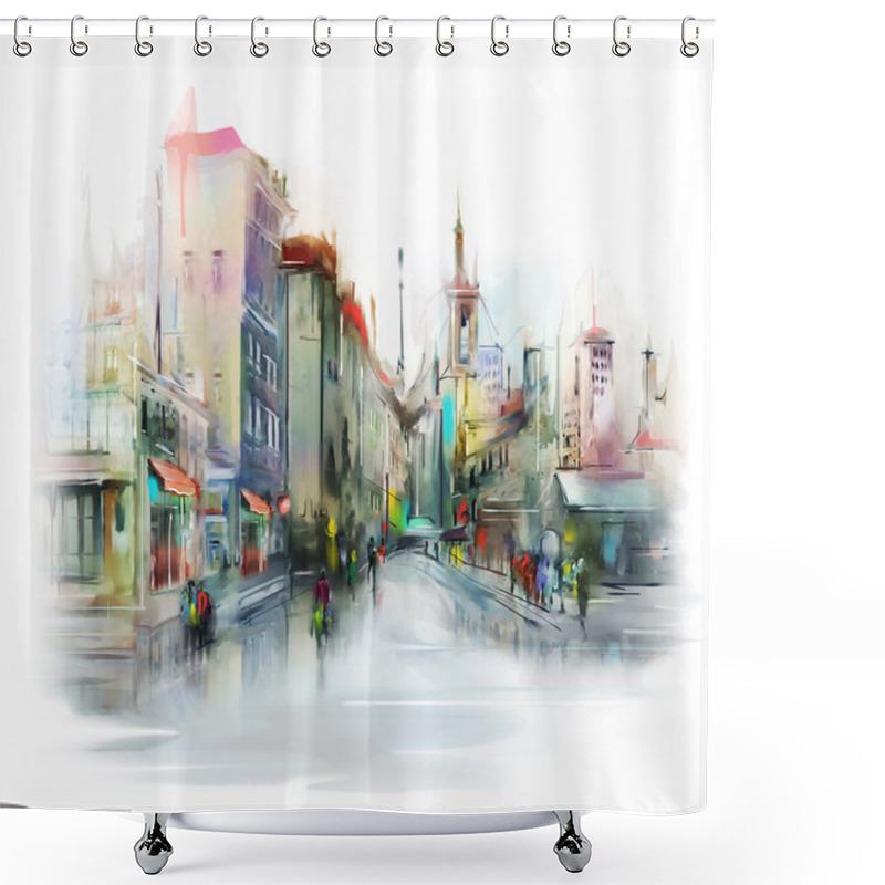 Personality  Illustration Of City Street Shower Curtains