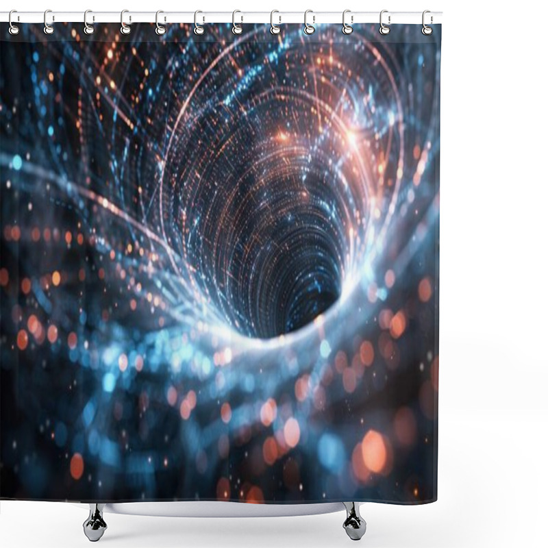 Personality  A Mesmerizing Digital Swirl Of Bright Blue And Orange Lights Resembling A Cosmic Vortex. Shower Curtains