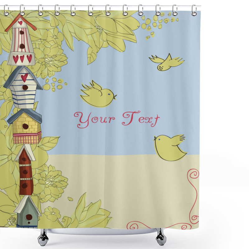 Personality  Birdhouses, Vertical Background Shower Curtains