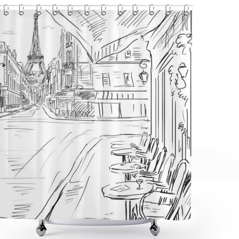 Personality  Street In Paris -sketch  Illustration  Shower Curtains