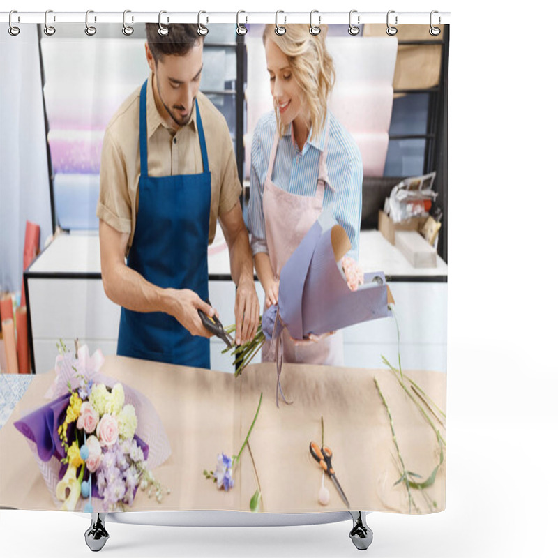 Personality  Florists Working In Flower Shop Shower Curtains