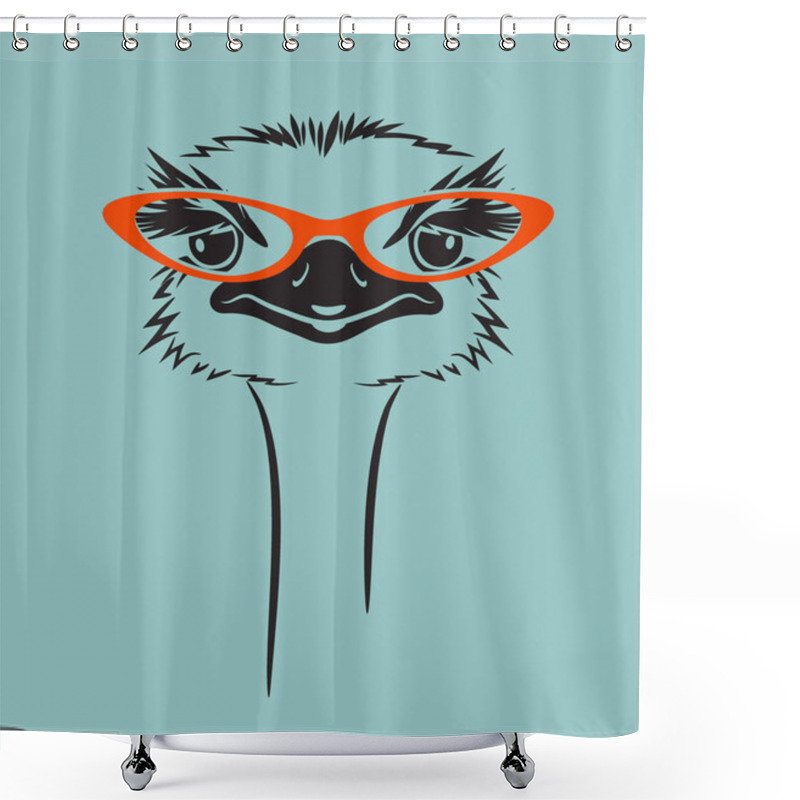 Personality  Funny Vector Illustration Of An Ostrich Wearing Retro Glasses. For T-shirt, Poster, Print Design Shower Curtains