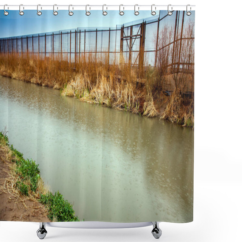 Personality  US Border Fence To Mexico At El Paso Shower Curtains