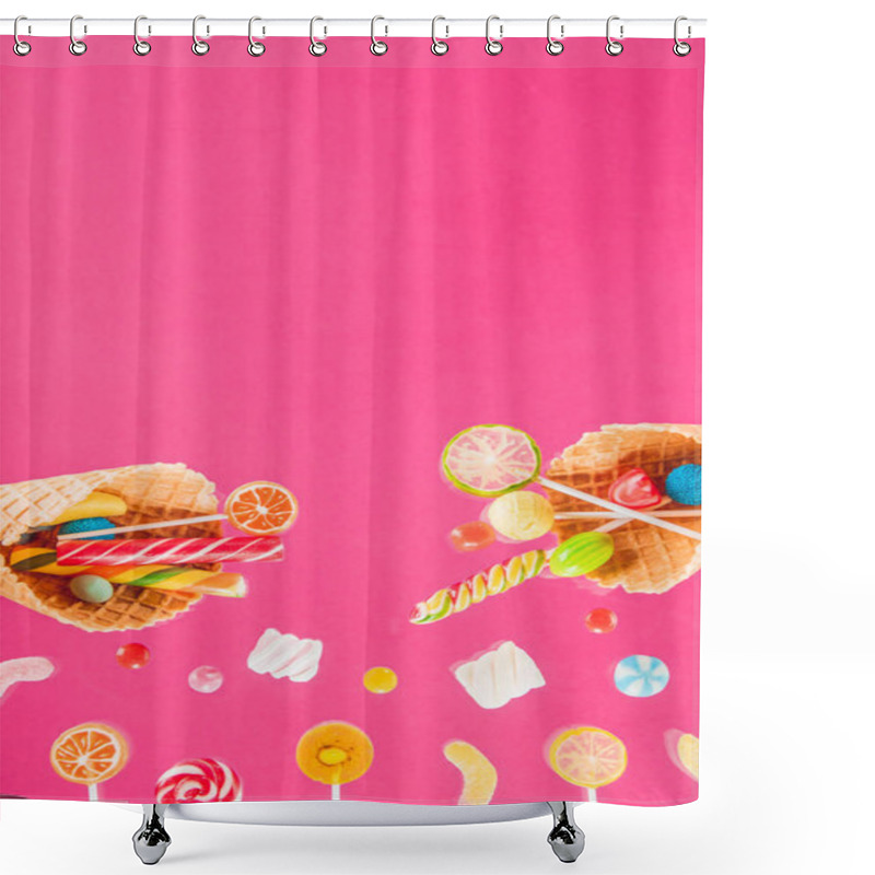 Personality  Waffle Cones And Candies Shower Curtains