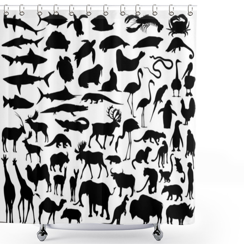 Personality  Collection Of Diverse Animal Vector Silhouettes Shower Curtains