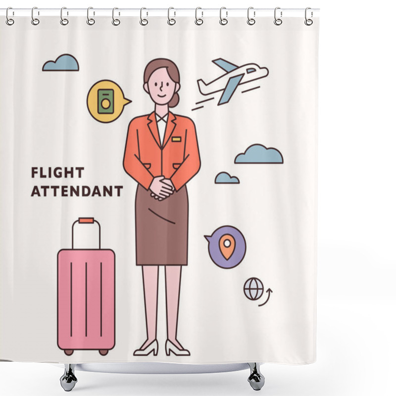 Personality  Stewardess Character And Icon Set. Flat Design Style Minimal Vector Illustration. Shower Curtains