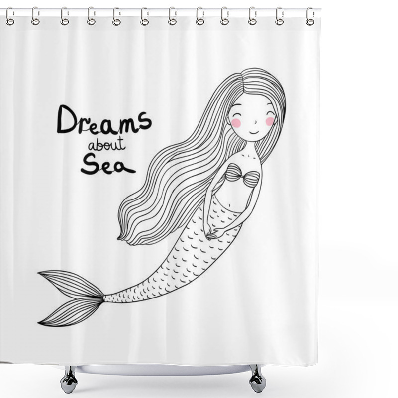 Personality  Beautiful Cute Cartoon Mermaid With Long Hair. Siren. Sea Theme. Shower Curtains