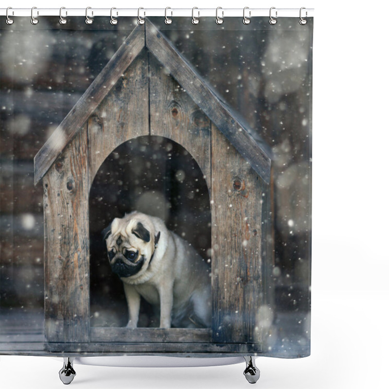 Personality  Pug Dog In The Dog House Shower Curtains