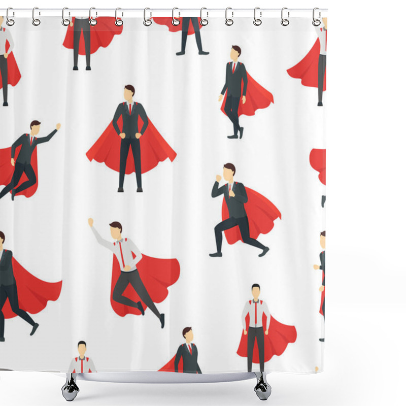 Personality  Cartoon Businessman Superhero Seamless Pattern Background. Vector Shower Curtains