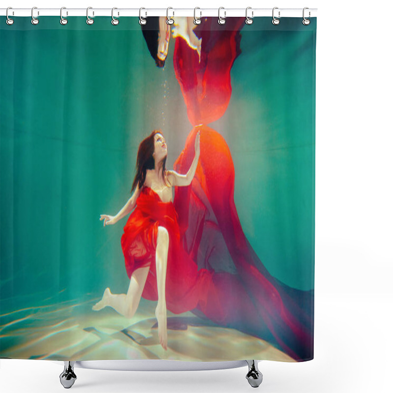 Personality  Pregnant Girl Swims Underwater In Red Dress Shower Curtains