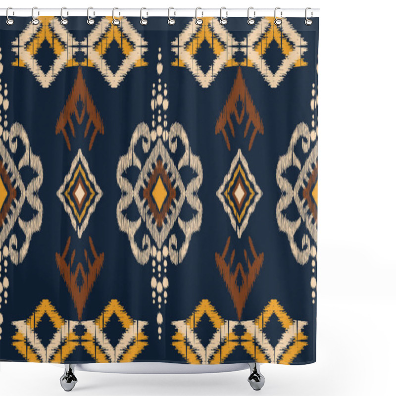 Personality  African Ikat Paisley Embroidery On Navy Blue Background.geometric Ethnic Oriental Seamless Pattern Traditional.Aztec Style Abstract Vector Illustration.design For Texture,fabric,clothing,wrapping. Shower Curtains