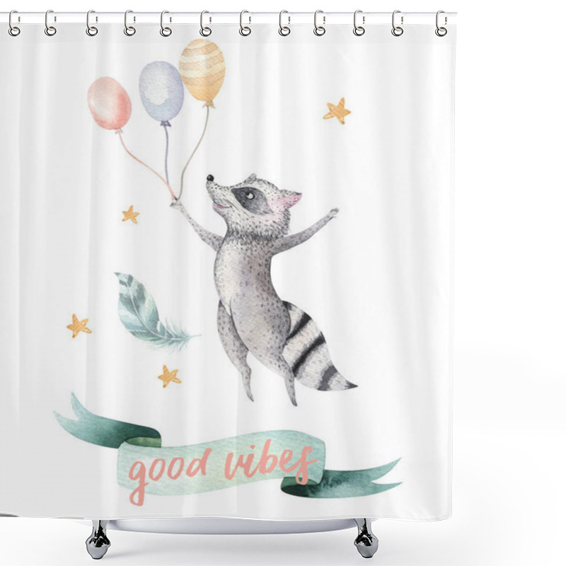 Personality  Cute Jumping Raccoon On Balloons Shower Curtains