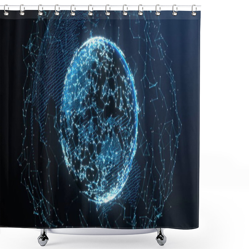 Personality  Image Of Planet Earth With Digital Network Of Connections On Dark Blue Background. Global Network Technology Concept Digitally Generated Image. Shower Curtains