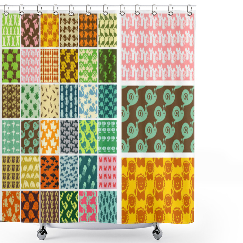 Personality  36 Vector Seamless Patterns - Hand Drawn Animals Shower Curtains