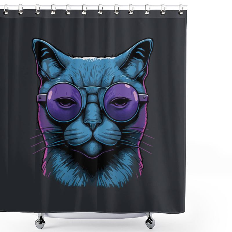 Personality  Flat Cute Smiling Cat Face Vector Illustration Kitten Portrait Head Shot Cartoon Shower Curtains