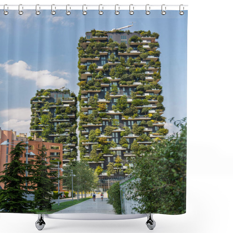 Personality  A Building's Green Facade And Side Plants Create A Natural Oasis. Bosco Verticale (Vertical Forest) In Milan City, Italy Shower Curtains