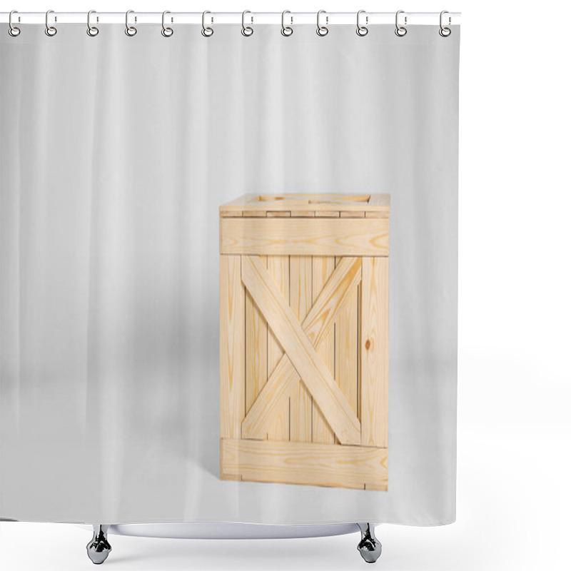 Personality  Closed Wooden Crate On Grey Background. Space For Text Shower Curtains