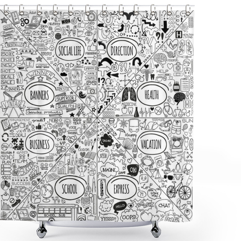 Personality  Mega Doodle Icons Set Shower Curtains