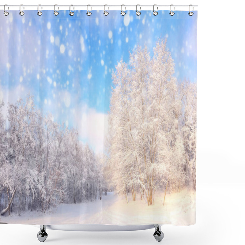 Personality  Christmas Snowfall In Park Shower Curtains