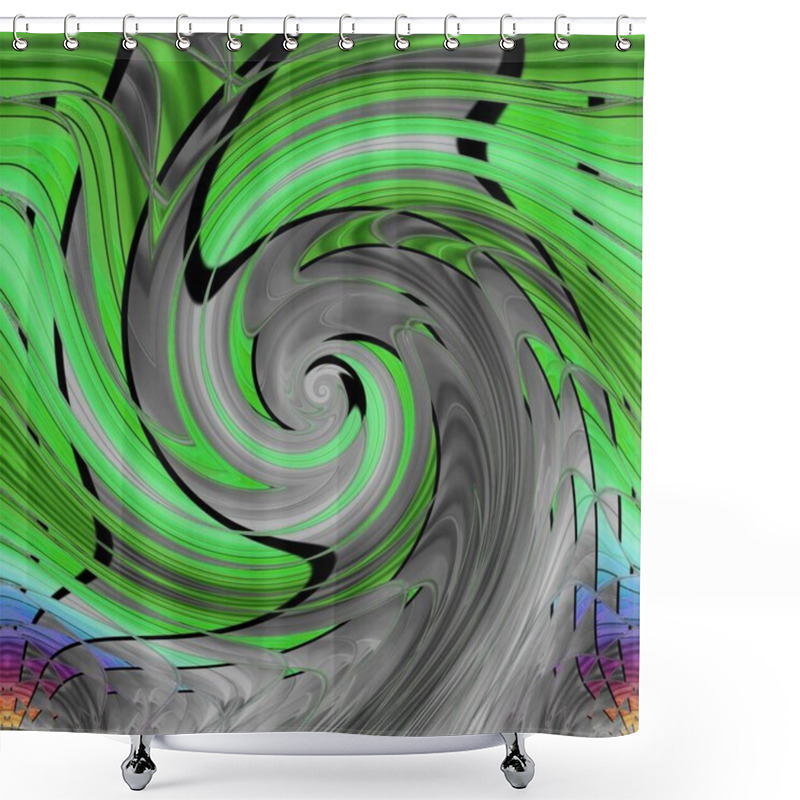 Personality  Green And Shades Of Grey Roof Architecture Into Intricate Futuristic Geometric Radial Circular Shapes Patterns And Designs Shower Curtains