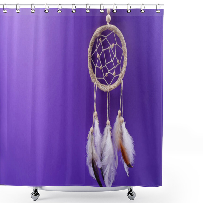 Personality  Dreamcatcher With Feathers On Purple Gradient Background. Ethnic Design, Tribal Symbol. Shower Curtains