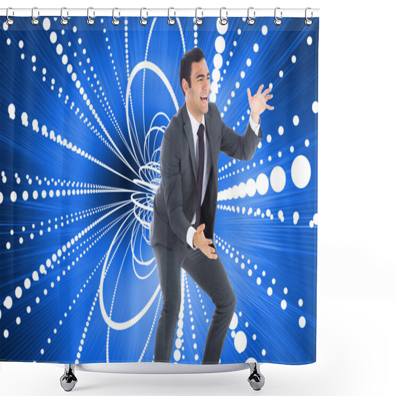 Personality  Composite Image Of Stressed Businessman Catching Shower Curtains