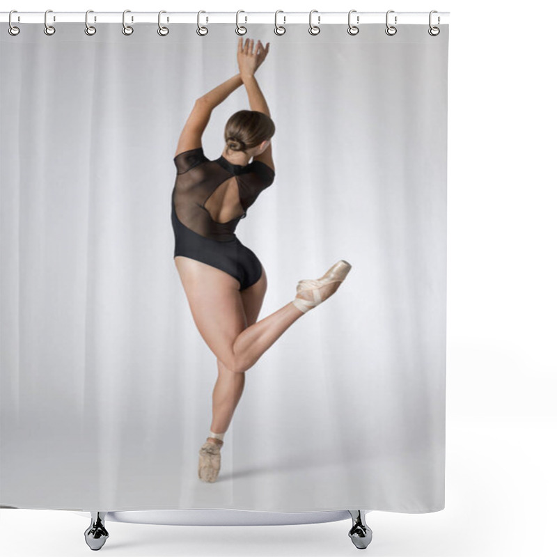 Personality  Back View Of Woman In Black Leotard Dancing Ballet Shower Curtains