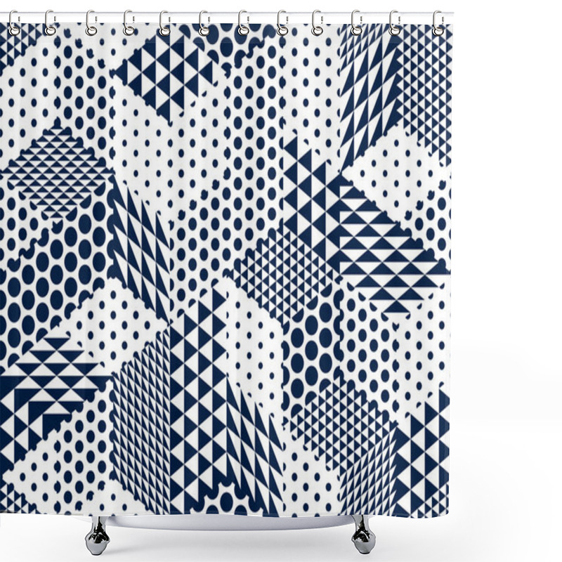 Personality  Seamless Dotted Cubes Vector Background, Dots And Triangles Boxes Repeating Tile Pattern, 3D Architecture And Construction, Geometric Design. Shower Curtains