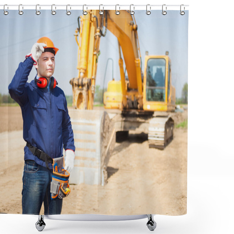 Personality  Worker In A Construction Site Shower Curtains