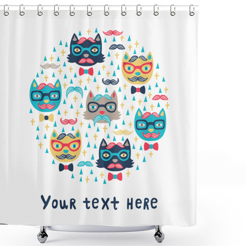 Personality  Hipster Cat Card Shower Curtains